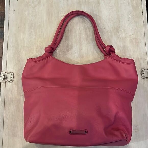 Vintage Banana Republic pink leather purse double handles magnetic closure - Picture 2 of 13